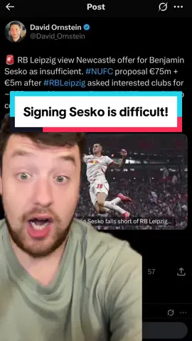 Leipzig reject Newcastle’s bid for Sesko #newcastleunited #nufc #manchesterunited #manutd #mufc #sesko #rbleipzig #rorytalksfootball 