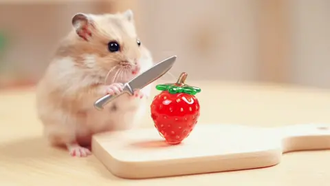 Hamster Fruit Cutting 🐹 🍓#asmrvideo #satisfying #hamster #aivideo #fyp 