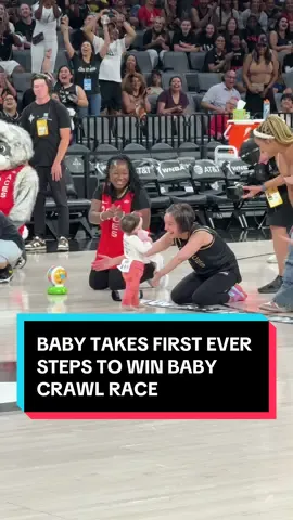 Some wholesome content for your timeline 🥹 This baby took her first ever steps to WIN the Aces baby crawl race! #WNBA #lasvegasaces #babycrawl 