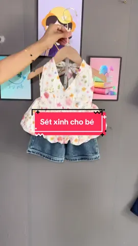 Sét áo yếm kèm quần short jean cho bé #xh #setxinhchobe #setchobegai #thoitrangtreem #xuhuongtiktiok 