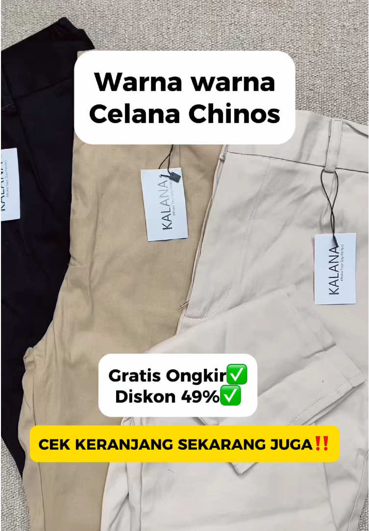 Koleksi semua warna Celana Chinos dari KALANA yuk bestii😍  Gratis Ongkir✅ Diskon 49%✅ #celanawanita #celanamurah #celanachinos #promoseruweekend #celanakerja #celanangampus #celanapanjang #kekinian 