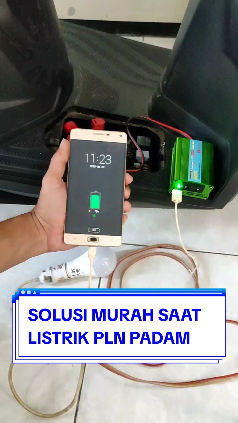 Inverter DC 12volt aki motor menjadi AC 220volt, kuat untuk lampu, kipas dan mengecas hp saat pemadaman mati listrik PLN. #powerinverter #invertermurah #inverter220wat #pemadamanlistrik #matilampu 