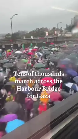 Police have confirmed that the crowd of pro-Palestine protesters stretches as far back as Wynyard train station in the Sydney CBD, with the front of the rally passing Milsons Point on the lower north shore.⁠ Follow the Herald's live coverage. #sydneyprotest #sydneyharbourbridge