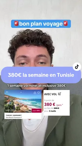 Bon plan voyage Tunisie | 1 semaine en all inclusive dans un hôtel 4 étoiles avec transfert depuis l’aéroport et vol inclus 🇹🇳 Pour plus d’infos lien en bio Offre @Voyage Privé  Lien affilié* #tunisie #hammamet #djerba #tunis #bonplan #voyagepascher #bonplanvoyage 
