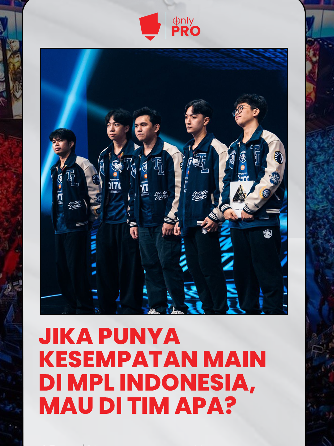 GGWP mendapatkan wawancara eksklusif bersama @echo_sanfordd, @liquid.sanji, dan @onic_kirk. Kami menanyakan kepada mereka bertiga: jika bermain di MPL ID, tim mana yang ingin mereka bela? Sanford menjawab ingin bergabung dengan ONIC ID karena ingin bermain bersama trio Kairi, Sanz, dan Kiboy. Sanji memilih TLID sebagai tim impiannya, sementara Kirk juga menyebut ingin bermain untuk ONIC ID.