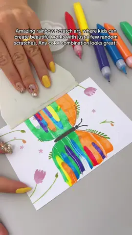 Amazing rainbow scratch art, where kids can create beautiful works with just a few random scratches. Any color combination looks great! #RainbowScratchArt #HandmadeDIY #creativeart 
