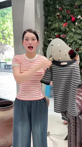 Áo kẻ ngang nữ cổ tròn hót #aothunnuxinh #aococtaynu #phoidoxinh 