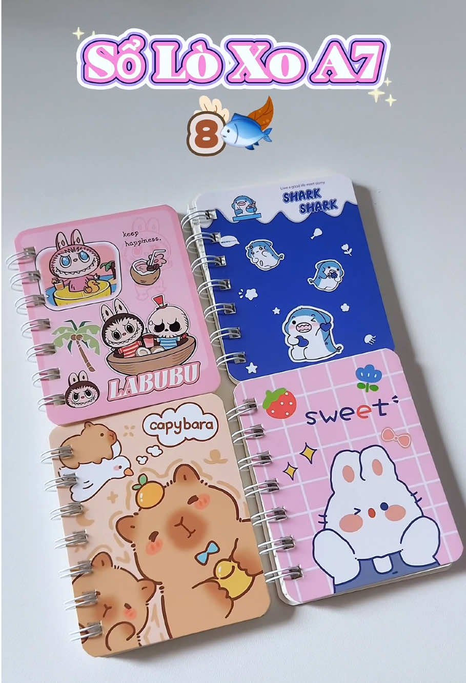 Sổ lò xo A7, sổ ghi chú nhiều hình dễ thương.                                                      #soloxo #soghichu #sotay #vanphongpham #dodunghoctap 