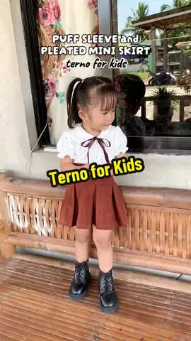 Puff Sleeve and Pleated Mini Skirt Terno for Kids #ternoforkids #ootdforkids #topandskirt 