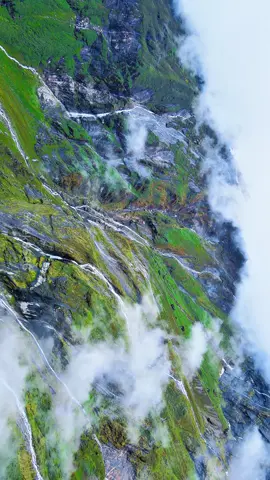 The drone view of waterfalls from Shiva Dhara.   #shivadhara #MakaluBaseCampTrek #trekkinginnepal #trek8586 #barunvalley 