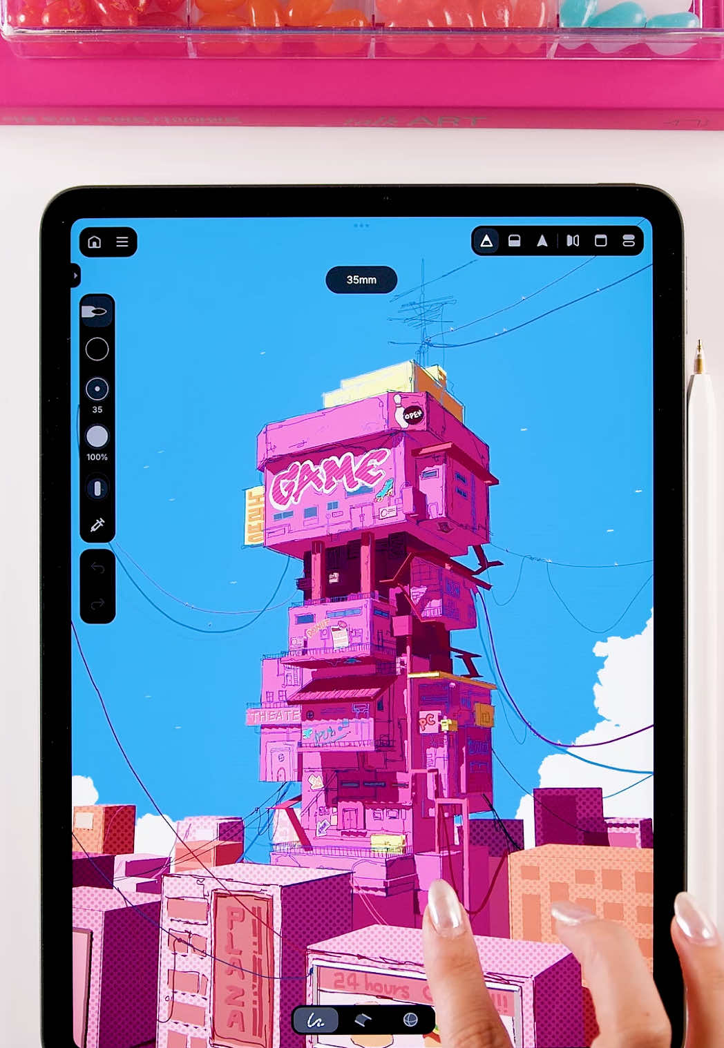 Pink Arcade Tower💖  Drawn in @Feather 3D 🪶 Now Available on the IPad App Store. #feather #feather3d #3dart #3dsketch #ipaddrawing #3ddrawing #digitalart #art #3d #3dmodeling #howtodraw #illust #illustration