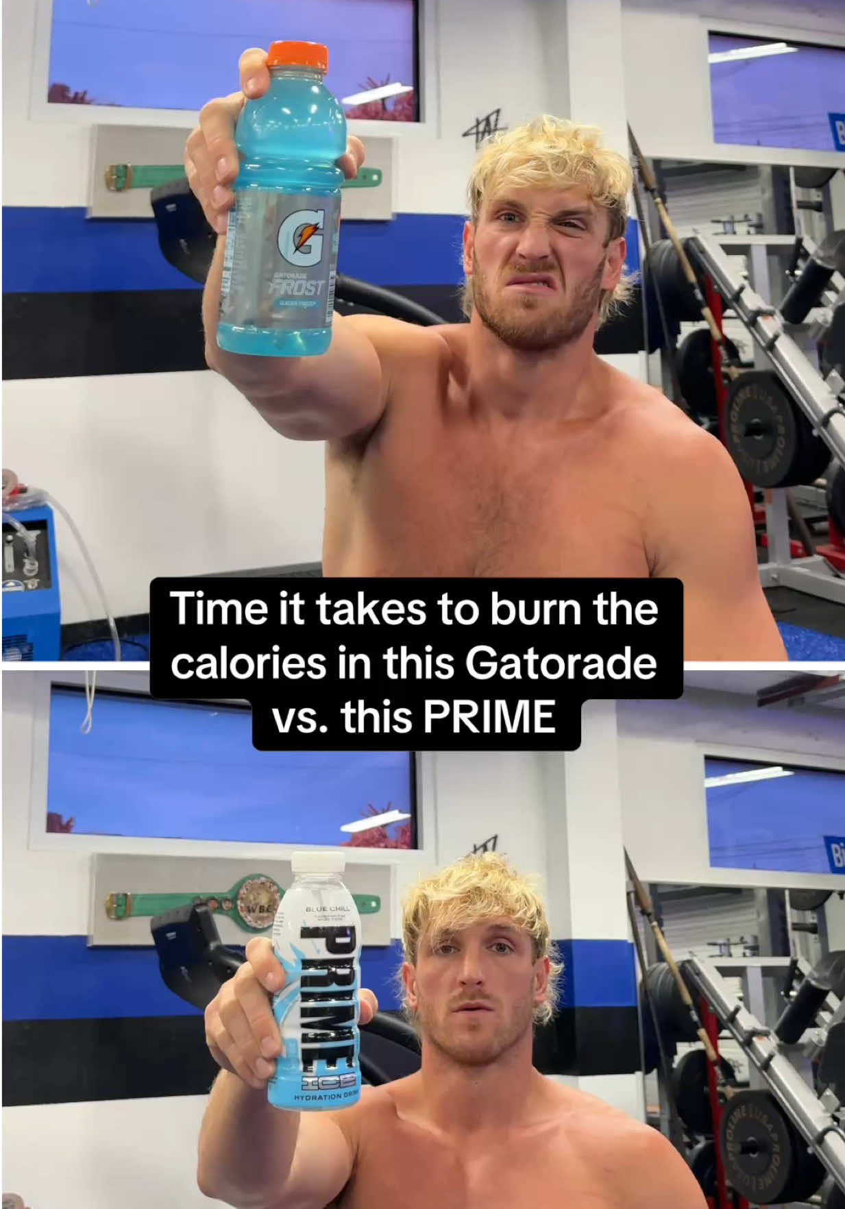 Time it takes to burn the calories in this Gatorade vs. this PRIME - **All statements are comparing the products in the video**