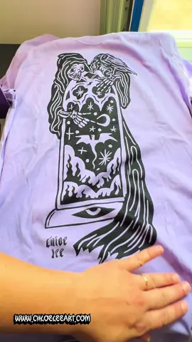 Printing my hand carved reaper stamp on lavender tshirts! Find them only from my website💀🖤 #skeleton #reaper #darkfantasyaesthetic #artist