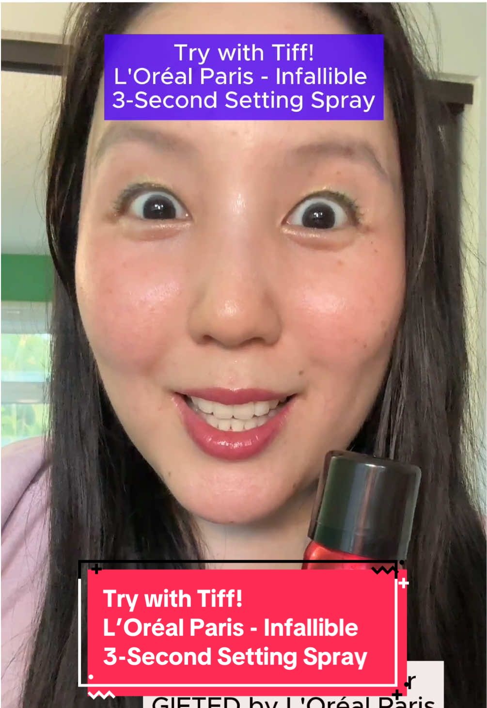#LOrealParisPartner GIFTED by @L’Oréal Paris and Commission-Eligible- Let’s try the Infallible 3-Second Setting Spray together for the first time ever! 🥰 and if you try it too, let me know what you think of it! #tifftoks #musthavebeautyessentials #makeupsettingspray #trysomethingnew #makeuploversunite❤️ #perfectsummermakeup 