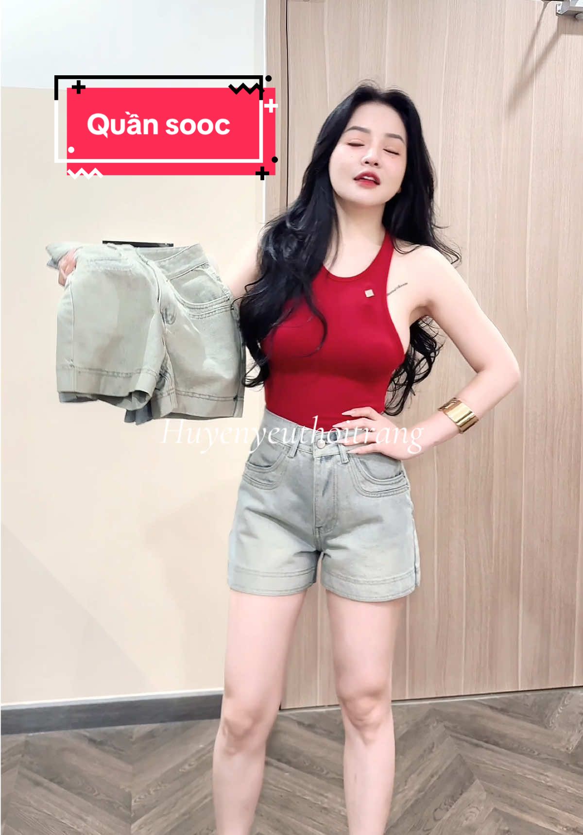 Quần sooc jean cạp cao hack dáng #quan #quanjean #xuhuong 