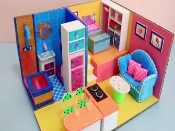 DIY Miniature Cardboard House #miniature #dollhouse #craft #DIY #barbie 