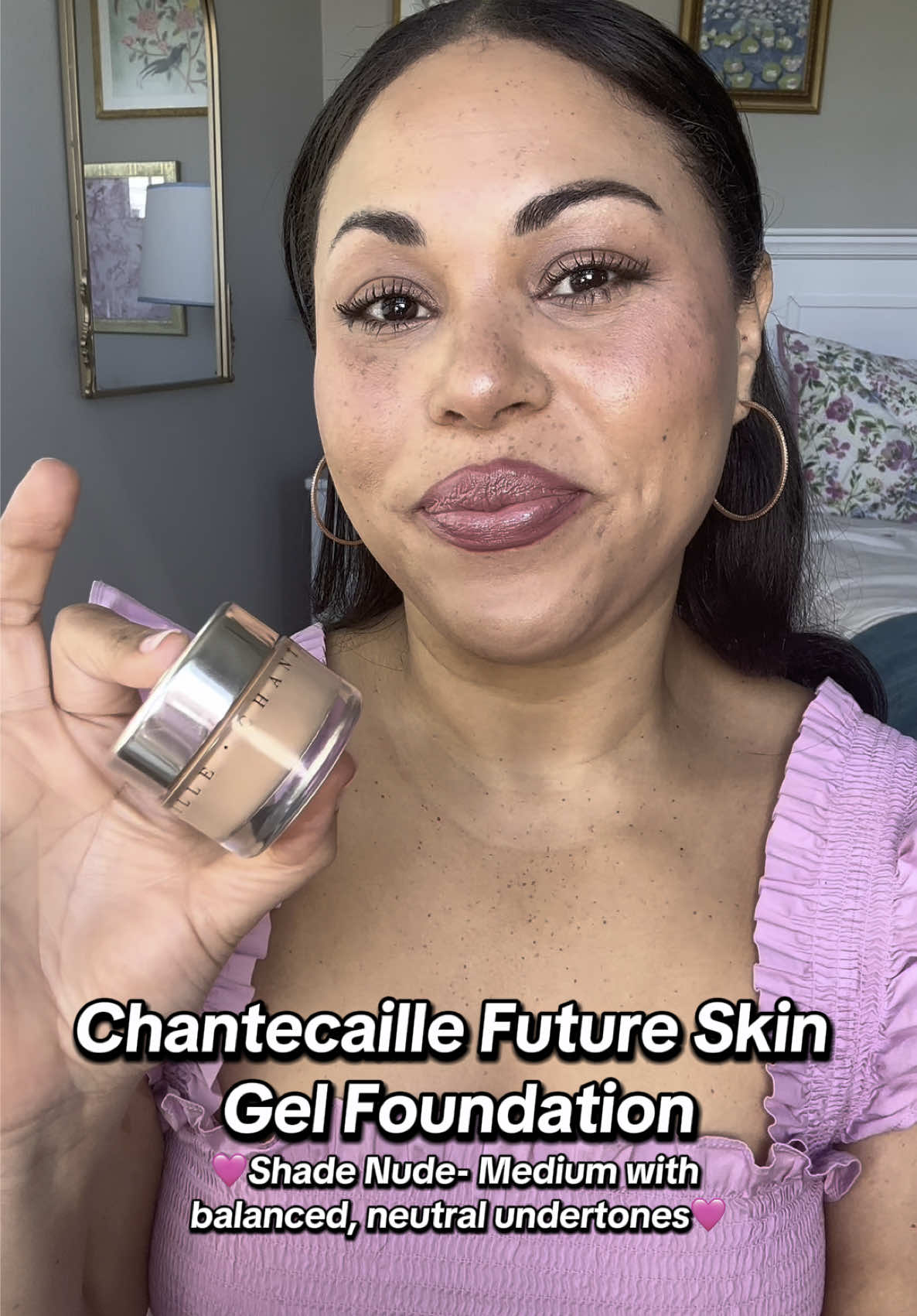 first time trying the infamous @chantecaille Future Skin Gel Foundation! wearing the shade Nude, which is described as medium with balanced, neutral undertones🩷🫶🏽 #chantecaille #foundationreview #glowy #beautytips #makeup