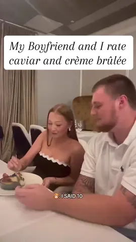 Who do you think is sassiest in this relationship 😂 anywayssss the caviar and crème brûlée gets a 10 from me!  #caviar #foodreview #wag #relatable #Relationship #couple #dating 