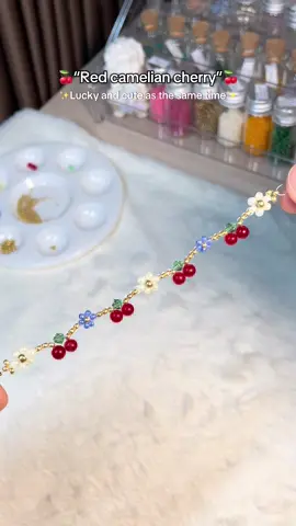 Spreading cute cute energy 🥹 “passionate + energetic + elegant” Let’s stay in Lucky girl syndrome era ✨🍒 . . . . #cherry #aesthetic #beads #beadtok #beading #cute #beadsjewelry #แฮนด์เมด #ลูกปัด #bracelet #ตั้งใจทํามาก #handmade #idea #DIY 