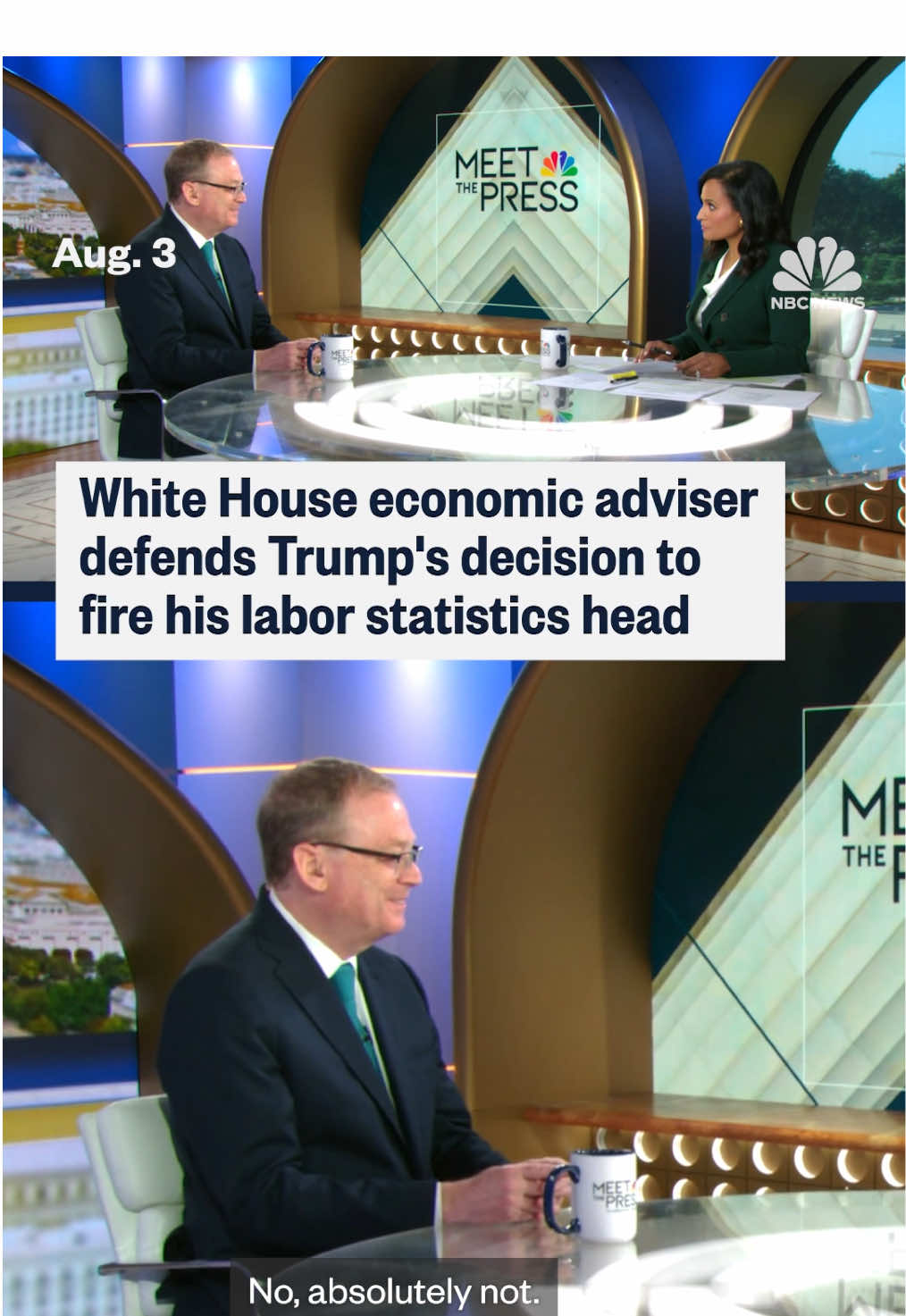 #WhiteHouse economic adviser Kevin Hassett defends President #Trump’s decision to fire the head of the Bureau of Labor Statistics after a weaker-than-expected #jobs report. @Meet the Press 