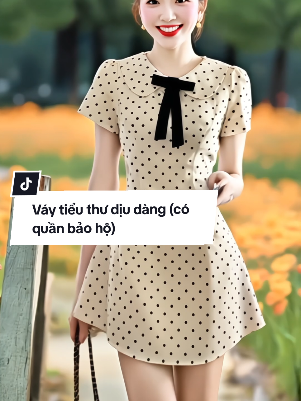 Váy tiểu thư nàng thơ (có kèm quần bảo hộ ạ), thiết kế cổ sen đính nơ, dáng ngắn chiết eo xòe nhẹ chân váy, họa tiết chấm bi thêm phần nữ tính dịu dàng #vayxinh #vaytieuthu #macdepmoingay #thoitrangnu #xuhuong #saonguyen99 