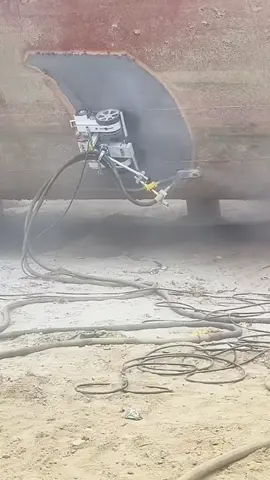 WallHiker W-04 sandblasting robot for steel ship hull repair, stripping paint and rust off! ✅ Permanent magnetic adsorption  ✅ Remote Control, operator can stay in a safe distance ✅ Consistent blasting, higher efficiency, less abrasive media consumption ✅No extra equipment required, no working at height Smarter Safer Cleaner