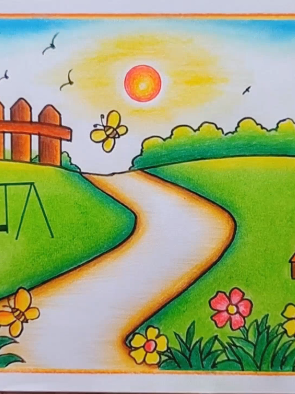 Garden scenery drawing easy| How to draw Garden Scenery drawing| Flower Garden Scenery drawing easy #drawing #villagescenery #pencildrawing #art #abcdrawing 