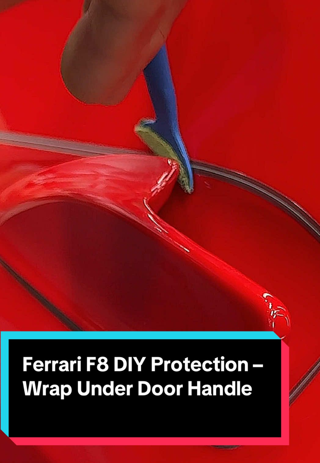 Ferrari F8 DIY Protection – Wrap Under Door Handle 🛡️ In this short tutorial, we show how to protect the area under the door handle using matte black vinyl — demonstrated on a stunning red Ferrari F8 Spider. It’s one of the most vulnerable spots for scratches from nails, rings, or keys, and this simple wrap not only guards the paint but adds a unique styling accent that fits beautifully with the Ferrari’s bold look. Here’s how we do it: 🧼 Clean the area thoroughly ✂️ Place knifeless tape for a safe cutting edge 🪛 Use silicone squeegee to hold handle open and create space 🎥 Apply matte black vinyl and smooth it perfectly 🔪 Cut safely with a small knife & stapler technique 🔥 Use heat gun for secure adhesion 💡 A simple DIY mod that’s both practical and stylish — fully removable, fully reversible, and easy for anyone to do. #FerrariF8 #VinylWrap #Detailing #Wrapping #CarProtection