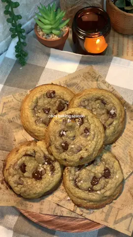 Classic Chewy Choco Chip Cookie🍪✨ 110 g melted butter (½ cup) 100 g granulated white sugar (½ cup) 65 g light brown sugar (⅓ cup) 1 large egg 2 tsp vanilla extract 150 g all-purpose flour (1¼ cups) ½ tsp baking soda ½ tsp salt 100g dark chocolate chips (1/2 cup)  50g milk chocolate chips (1/4 cup)  Whisk melted butter and sugars until it looks like wet sand. Add egg and vanilla, whisk until combined. Sift in flour, baking soda, and salt. Fold until almost combined, then fold in chocolate. Scoop dough (9–11pcs) and chill in the fridge for at least 1 hour or overnight.  Preheat oven to 180°C (350°F). Roll dough balls and place on lined tray, 2 inches apart. Bake 9–12 mins until edges are set (underbake for chewy cookies). Cool on tray 5–10 mins, then transfer to rack to cool completely #chocolatechipcookies #cookies #bakingtherapy #bakingtiktok #cozybaking #baking #bakersoftiktok 