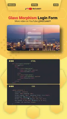 ✨️ Glass Morphism Login CSS🔥 #trending #coding  #htmlcss #webdesign #reels 