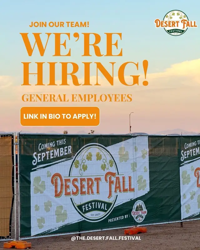 We’ve officially opened General Team applications to oversee the attractions at the events! Team Leads have been hired, and we’re so grateful for the incredible outpouring of interest. This is going to be a Fun Season —for both our guests and our teams!  ✅ Apply now via the link in our bio 📲 Share with a friend who needs to apply too! Group interviews begin early next week - so don’t wait - secure your spot! 🏃‍♂️💨 . . . . #thedesertfallfestival #surpriseaz #surprisearizona