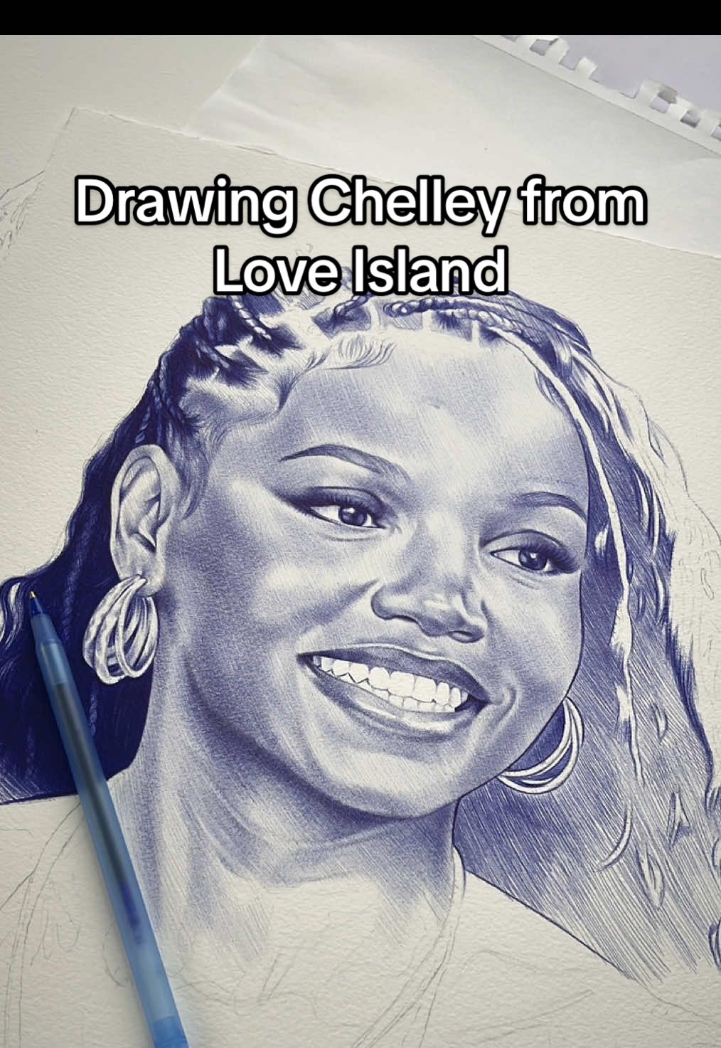 Full drawing process of Chelley using a ballpoint pen #portraitdrawing #chelleyloveisland 