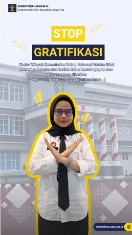 Gratifikasi adalah bibit korupsi !!! Seluruh insan Pengayoman wajib menjunjung tinggi integritas. Tolak gratifikasi dalam bentuk apapun. Bersama kita wujudkan pelayanan publik yang bersih dan bermartabat. #KementerianHukum #LayananHukumMakinMudah #KemenkumSulsel #KanwilKemenkumSulsel #TolakGratifikasi #PelayananBersih #AntiKorupsi #ZonaIntegritas #WBK #WBBM 