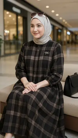 Gamis rayon motif kotak premium dan elegan #gamis #gamismotif #gamiskotakkotak #gamiskekinian 