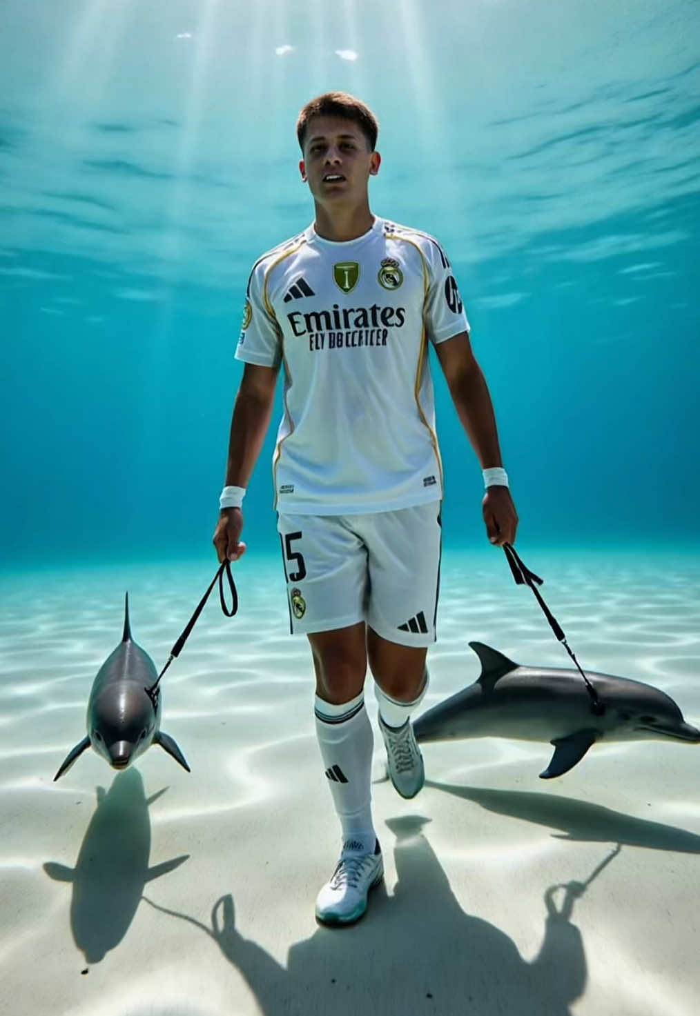 Real Madrid sea pets 🐳🌊 Bellingham walks his orcas 🐋 Mbappe his sharks 🦈  Valverde his whales 🐳  Arda Guller his dolphins 🐬  Trent turtles 🐢  Modric sea lions 🦭  #RealMadrid #AI #AIVideo