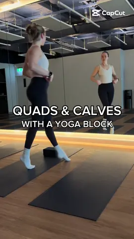 🔥QUADS + CALVES on 🔥 Standing mat Pilates flow using a yoga block — don’t be fooled by how simple it looks 👀 Your legs are going to feel this one. Start with heels lifted, pressed into the block, and a narrow squat to light up those quads. From there, we layer it up: 🧱 Narrow to wide squat step-outs with a pulse 🧱 Stay low and alternate your step-outs (no standing up!) 🧱 Half-range narrow squat pulses — slow, controlled, spicy Then grab your block and flip to a side-facing lateral lunge flow: ➡️ Lateral lunge with a press away ➡️ Add a calf raise at the bottom ➡️ Hold the lunge + rep those calf raises ➡️ Slow scooter to fire up your supporting leg ➡️ Finish with close-stance pulses to really seal the deal Tip: Add a gentle squeeze into the block to activate the upper body and help you stay focused when it starts to burn 🔥 Try it, save it, and come back when your legs stop shaking 😅 #matpilates #pilatesworkout #legdayburn #yogablockworkout #homeworkout #CapCut 