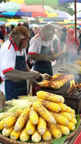 “Monyet pun bisa jadi jagoan bakar jagung!”🌽 Di tengah keramaian pasar tradisional Indonesia, dua koki berbulu ini sibuk memanggang jagung manis dengan saus pedas manis khas jajanan kaki lima. Kreativitas tanpa batas, bikin pengunjung pasar terpukau! 😄 #JagungBakar #PasarTradisional #KulinerUnik #ChefMonyet #JajananPasar #MonyetPintar #KulinerIndonesia #StreetFoodIndonesia #LucuBanget #KontenViral #MonyetLucu #FoodieLife #MasakLucu #PasarRakyat #KokiUnik  #fyp♥️♥️♥️ #CapCut 