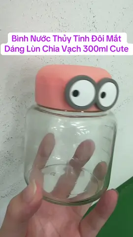 Bình Nước Thủy Tinh Đôi Mắt Dáng Lùn Chia Vạch 300ml Cute #binhdungnuoc #thuytinh #danglun #ti̇ktok #xuhuong 