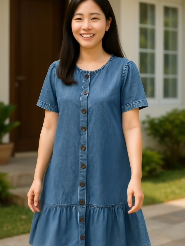 DRESS Denim JEANS MIDI Wanita Santai #dress #dresswanita #dressdenim #dressjeans #ootdfashion #outfitinspo #spilloutfit #fashionpremium #artificialintelligence 