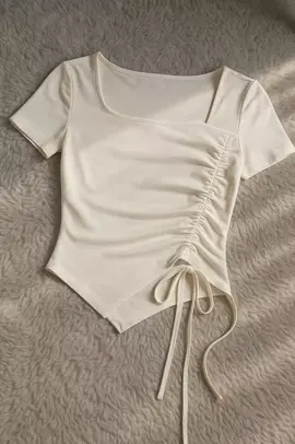 crop top square neck tali serut samping lengan pendek #koreanstyle #croptop #bajucroptop #bajuwanita #bajumurah 