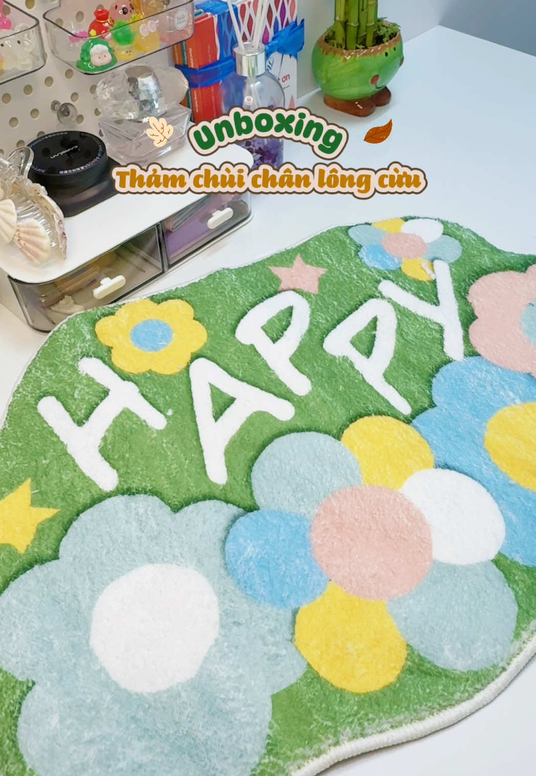 Thảm lông cừu vừa chùi chân tiện lợi vừa xinh xinh decor phòng được luôn nè ✨ #thamchuichan #xuhuong #viral #unboxing 