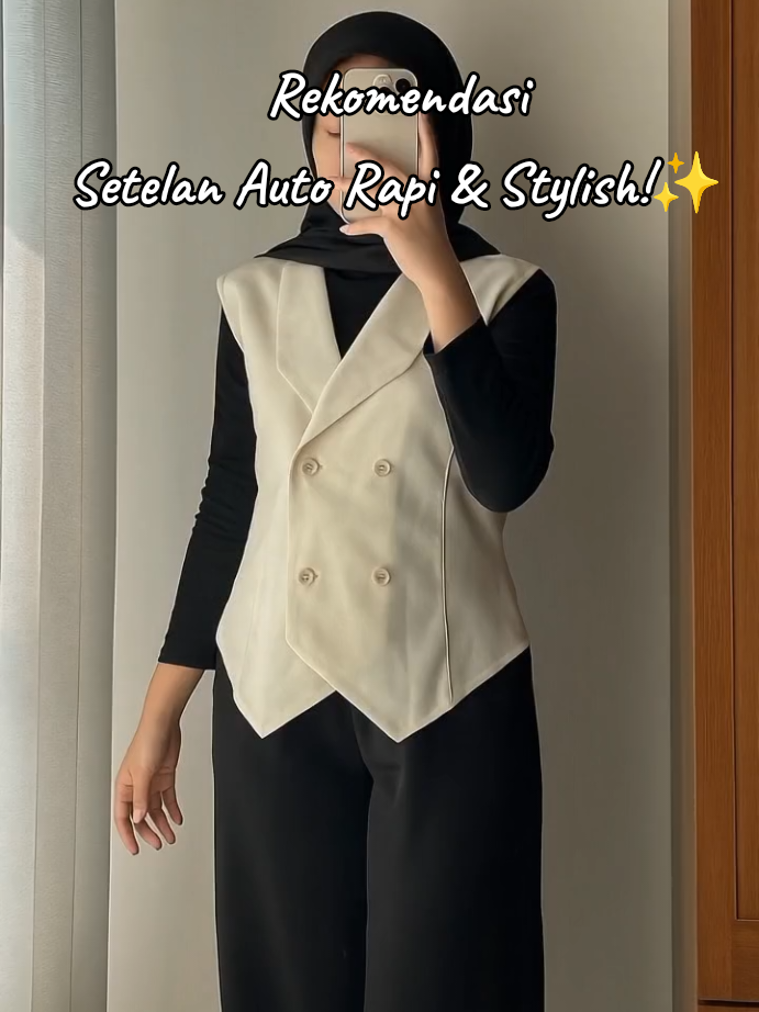 Tampil modis & sopan nggak harus ribet mix and match! ✨ Dalam 1 set kamu udah dapet: 👖 Celana cutbray nyaman 👚 Manset hitam slim 🧥 Vest creamy yang elegan 🧕 Jilbab senada Cocok buat ngantor, kuliah, atau ketemu calon mertua 😆 Langsung stylish tanpa mikir lagi, tinggal pakai dan siap tampil kece! 📌 Yuk checkout sekarang sebelum kehabisan! #OOTDHijabSimple #SetelanCewekKekinian #TikTokAffiliates #EviVestSet #HijabLook #OOTD4in1 #FYP 
