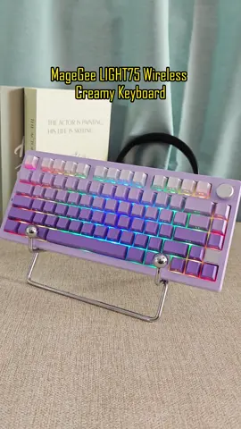 You’re looking at the cutest keyboard that doesn’t compromise on power. The MageGee LIGHT75 comes in this dreamy purple shade, with hot-swappable switches, buttery gasket mount, and RGB that slaps. Triple mode connection? ✔️ Side-printed PBT keycaps? ✔️ 4000mAh battery? ✔️ If you’re into clean setups, this 75% board is the vibe. #MechanicalKeyboard #DeskSetup #GamingKeyboard #MageGee #KeyboardTok #WirelessKeyboard #RGBKeyboard #TechTok #WorkFromHomeSetup #GamerAesthetic #PurpleKeyboard #tiktokbacktoschool #tiktokshopsummerturnup  #spotlightfinds  