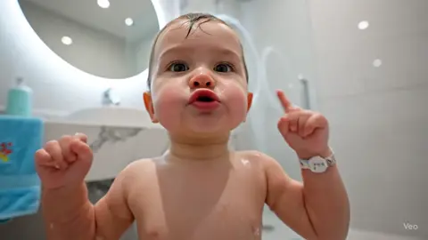 O papai só toma banho no sábado 😂 #inteligenciaartificial #videosengracados #criança #googleveo3 #bebe 
