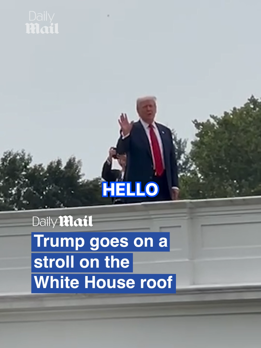 Trump goes on a stroll on the White House roof President Trump was spotted taking a walk on the roof of the West Wing, which he told reporters on the ground was 'good for your health.' Source: Daily Mail #trump #whitehouse #healthylifestyle 