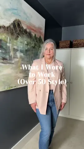 Here’s what I wore to work as a woman over 50.  This look is fairly simple, jeans, blazer, pearls and gold jewelry.  #whatiwore #over50ootd #summerootd #midsizefashion #midsizestyle #midsizeootd #whatiworetowork #over50women #fiftyandfabulous 