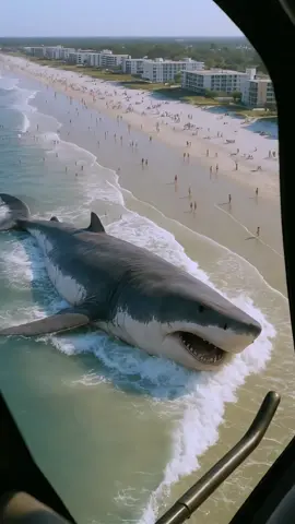 Massive Shark Washed Ashore – Captured Live from News Helicopter Captured in stunning 4K from a live news helicopter, this unbelievable footage shows a gigantic great white shark stranded on a crowded beach. Beachgoers panic and record the scene as waves crash against the motionless beast. The clarity and scale make this moment feel like a scene straight out of a blockbuster – but it’s very real. #Shark #HelicopterFootage #BreakingNews #StrandedShark #BeachIncident #4KVideo #AIvideo 