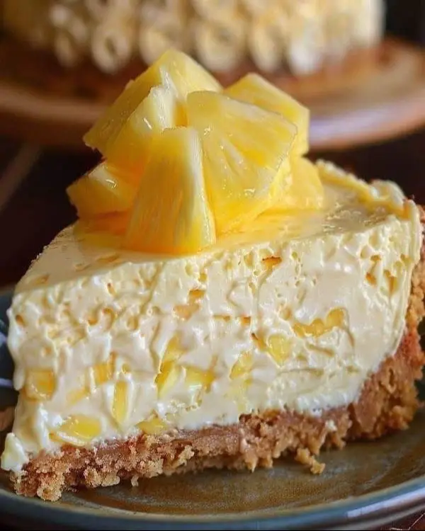 Ingredientes: Base: 2 tazas de galletas tipo María trituradas 1/2 taza de mantequilla derretida Relleno de Cheesecake: 2 tazas de queso crema a temperatura ambiente 1 taza de azúcar granulada 1 cucharadita de extracto de vainilla 2 tazas de piña triturada y escurrida 1 taza de crema para batir 1/4 de taza de azúcar glas Modo de Preparación: Preparar la base: En un tazón, mezcla las galletas trituradas con la mantequilla derretida hasta obtener una mezcla húmeda. Forra el fondo de un molde desmontable con esta mezcla, presionando bien para compactar. Refrigera por 15 minutos para que se firme. Preparar el relleno: En un tazón, bate el queso crema con el azúcar granulada y el extracto de vainilla hasta obtener una mezcla suave y cremosa. Agrega la piña triturada y escurrida, batiendo hasta integrar bien. Añadir la crema batida: En otro tazón, bate la crema para batir con el azúcar glas hasta obtener picos suaves. Incorpórala suavemente a la mezcla de queso crema y piña, mezclando con movimientos envolventes hasta que todo quede homogéneo y cremoso. Montar el cheesecake: Vierte el relleno sobre la base de galletas ya fría. Alisa la superficie con una espátula y refrigera por al menos 4 horas o hasta que esté bien firme. Finalizar y servir: Desmolda con cuidado y decora con trozos de piña fresca o un poco de jarabe de piña. Sirve bien frío y disfruta de este delicioso postre tropical.