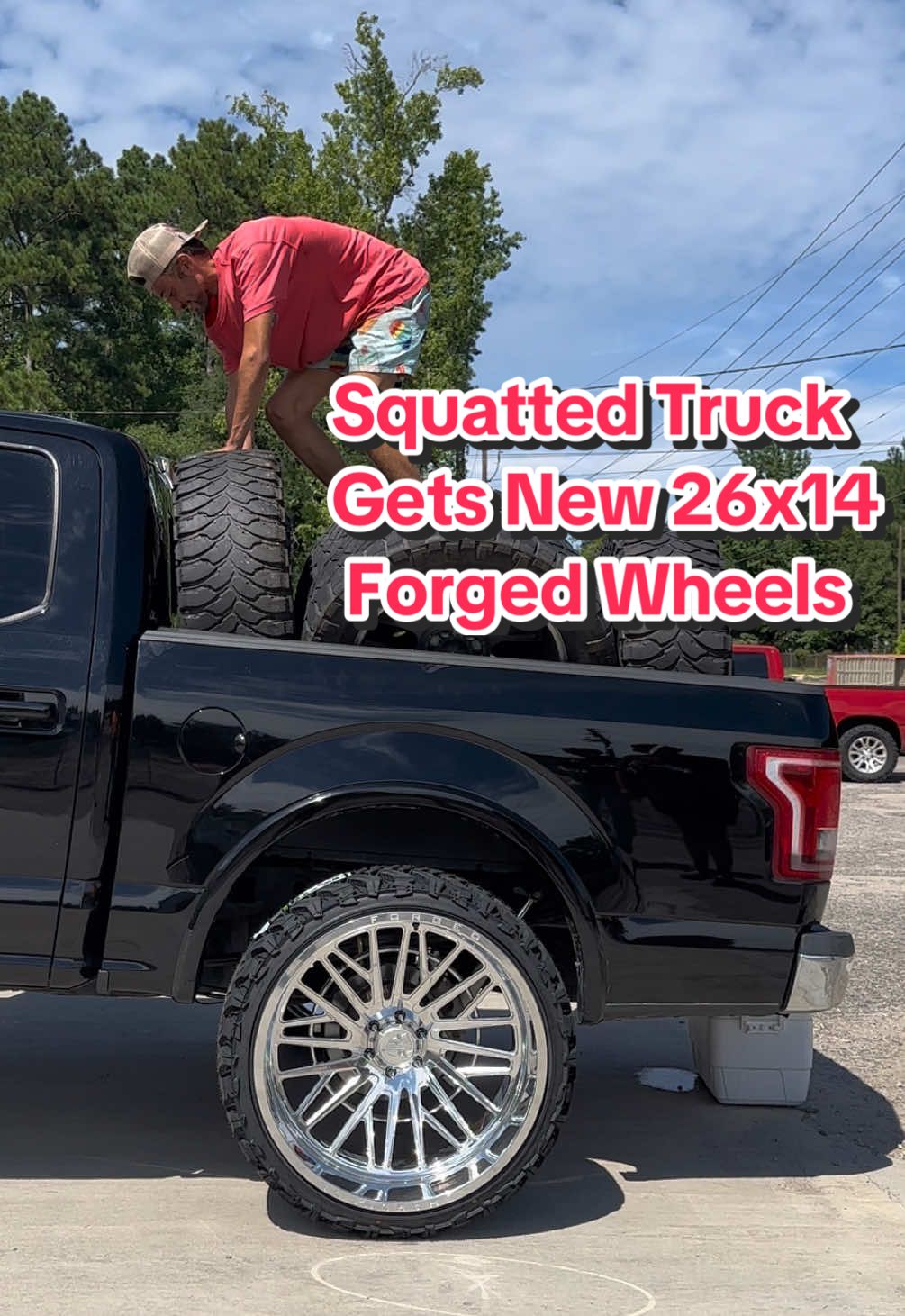 Squatted Truck Gets New Forged Wheels #lindseystire #trucktok #squattedtrucks #f150 #ford #tires #forgedwheels #liftedtrucks #truckscene #26x14 #squattedtrucks🤢 #fyp #viral #trending 
