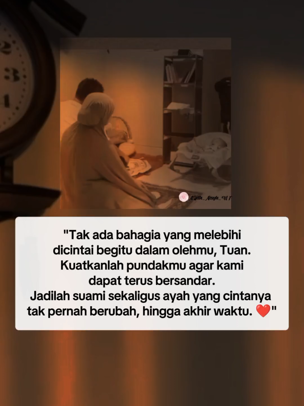 Dicintai dengan tulus olehmu adalah bahagiaku yang tak terganti. Tetaplah jadi sandaran kami, kuatkan langkah dan pundakmu. Semoga kau selalu menjadi suami dan ayah yang cintanya tak lekang oleh waktu. 🤍 #CintaDalamDiam #AyahDanSuamiHebat #PemimpinKeluarga #BahagiaSederhana #KekuatanCinta #SuamiIdaman #DoaUntukPemimpinKami #LelakiPenyejukHati #katakata #qoutesislami #pasanganbahagia #cintatanpaakhir 